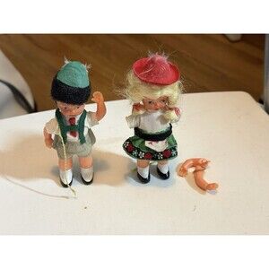 Antique Vntg Christmas German Mini Celluloid Ethnic Dolls Jointed 5’ Boy & Girl